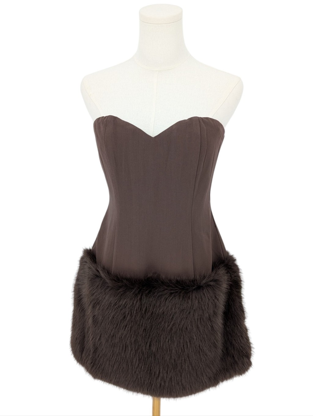 Nwt Delfi Collective Strapless Faux Fur Hem Corset Mini Dress | Size M | Brown